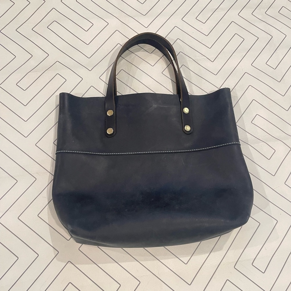 OWL Black Leather Tote Bag
